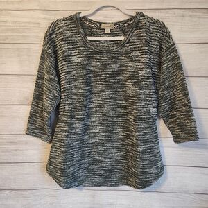 One World green Large Petite long sleeve striped pullover sweater